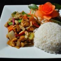 Kung Pao · Spicy. Hot & Spicy. 
Tossed with green pepper, onion, carrot, baby corn, snow pea, bamboo sh...