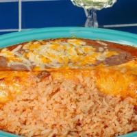 Enchilada Plate (1) · One enchilada (beef or chicken) with a side of beans and rice. No substitutions please.