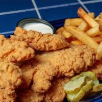Chicken Tenders Platter · This is the real thing! Five large “back-of-the-house” breaded breast tenders fried and serv...