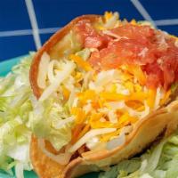 Taco · Tacos are dressed with shredded cheese, shredded lettuce and diced tomatoes unless specified...