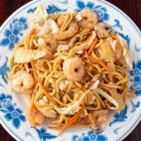 Shrimp Lo Mein · Egg noodle dish.