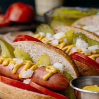 (The Snappy Dog & Fries) The Fire Dog & Fries · A big, juicy 1/4 pound Vienna beef dog served with a smokin’ hot secret sauce, cheddar chees...