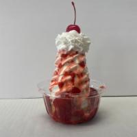 Strawberry Shortcake Special · Vanilla soft serve on a shortcake with strawberries, whipped cream and a cherry!