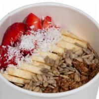 Adventurous · Toppings: granola, shredded coconut, sunflower seeds, strawberries and banana. Only availabl...