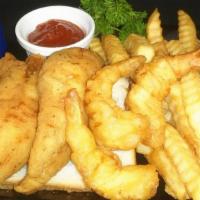 #4 Lunch Perch & Shrimp · 2pcs of perch and 2 fried shrimp and fries