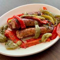 Sausage And Peppers · Italian sausage sauteed with peppers, onions, garlic, and olive oil.