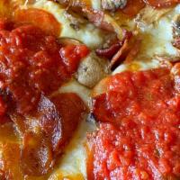 Sm Detroit Classic · Four slices covered with apple-wood smoked bacon, old world pepperoni and fresh mushrooms. A...