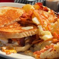 2 Eggs, Bacon  · BACON hashbrowns and toast