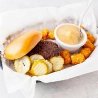 Kid'S Burger · Served plain with tots and applesauce.