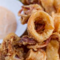 Fried Calamari · Squid. Served w tempura sauce. Spicy mayo pictured is $0.50