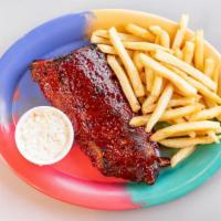 Baby Back Ribs - Half Slab · Include coleslaw, bread and butter, and choice of fries, baked potato, rice, or corn on the ...