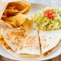 Quesadilla · Melted  cheese in a whole wheat tortilla. Sauteed peppers and onions available upon request....