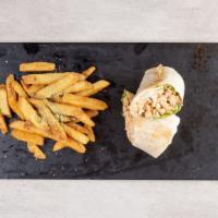 Buffalo Chicken Wrap · Buttermilk breaded crispy chicken or grilled, buffalo sauce, romaine, blue cheese crumbles, ...