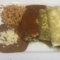 Lunch Chile Relleno · One cheese chile relleno served with rice, beans and tortillas - Add Chicken + 1.49