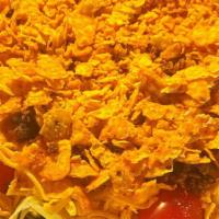 Mom'S Taco Salad · Seasoned Ground Beef, Crushed Doritos, Cherry Tomato, Shredded Cheddar Cheese Served Atop Sh...