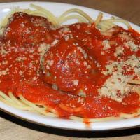 Lunch Spaghetti & Meatballs · Housemade Meatballs.
Spaghetti topped with our Classic Meat Sauce and Meatballs. Served with...