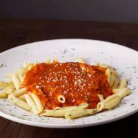 Mostaccioli Pasta · Served with marinara or meat sauce, garlic bread and grated cheese.