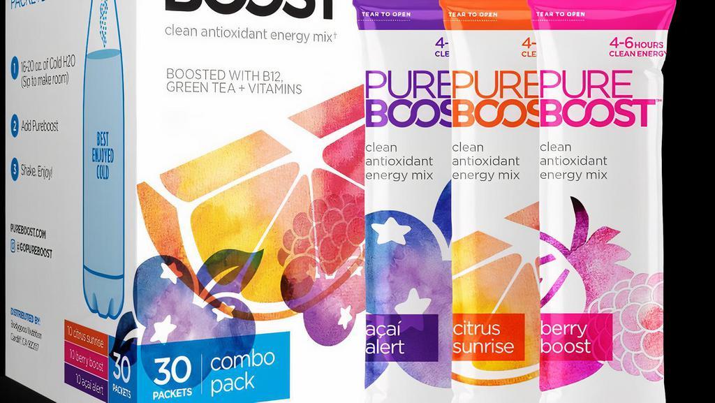 Pure Boost Antioxidant Energy Mix · Comes with a cup of ice water, flavor pick is random depending on what's in stock.
