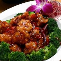 General Tso'S Chicken (Large) · Hot and spicy. General tso's chicken deep fried battered chicken, sautéed with minced garlic.