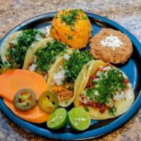 Taco Platter · 4 soft corn tortilla tacos with your favorite meat, onions, cilantro, carrots with jalapeños...