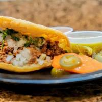 Gorditas · Thick handmade corn tortilla stuffed with your favorite meat. Beans, mozzarella cheese, cila...