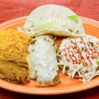 Cantina Combo · One taco, tostada, and enchilada. Filled with ground beef or chicken.