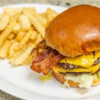 Nicks Big Burger · Double 1/4 lb. patty with gyros and bacon on brioche bun.