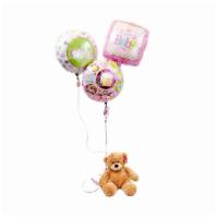 Bear & Balloons · Welcome baby to the world with a plush bear and balloon bouquet, balloons, balloons, balloons.