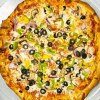 Veggie Pizza · Mushrooms, onions, green peppers and black olives.