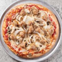 Mke Special Pizza · Cheese, sausage, mushroom, onions - affectionately known as chezmo.