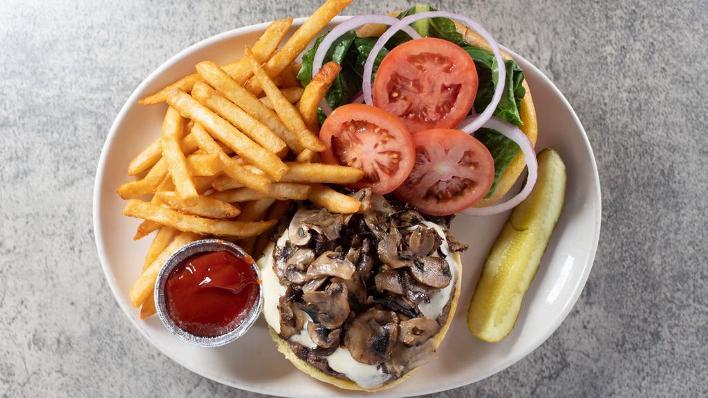Build Your Own Burger · Choose up to three toppings. Half-pound, char-broiled black angus hamburger served medium to medium-well. Served with French fries.  Gluten free bun and meat substitutes available.
