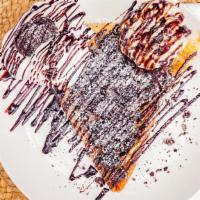 Cookies And Cream Crepe (Served With Ice Cream) · Nutella (inside the crepe), Oreos, whipped cream, chocolate drizzle and topped with cookies ...