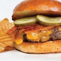 Bacon Cheddar Robby Burger · 1/2 lb Burger loaded with bacon and cheddar cheese.  Topped with our classic Robby Sauce, le...