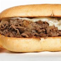 Steak Hoagie · Thinly sliced grilled ribeye topped with caramelized onions and melted provolone cheese serv...