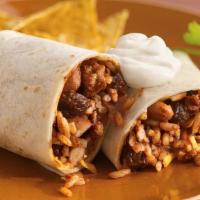 Steak Burrito Suizo Dinner · Served with beans, lettuce, tomato, onions, cilantro, cheese and sour cream.