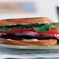 Vegetable Sandwich · Eggplant, grilled onions, roasted pepper, lettuce, tomato and zucchini.