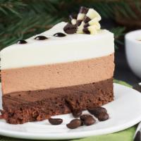 3 Layer White Chocolate Mousse Cake · Per slice.