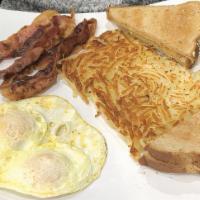 2 Eggs · Any style, wiith meat, toast and hash browns or grits.