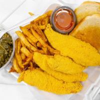 Fried Catfish Dinner · Farmed raised catfish tossed in our house seasoned cornmeal  and deep-fried. Served with you...