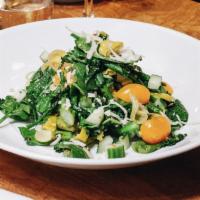 Riviera Salad · Spinach, Kale, Broccoli, Asparagus, Yellow Tomato, Pepperoncini, Parmesan, Mustard Vinaigrette