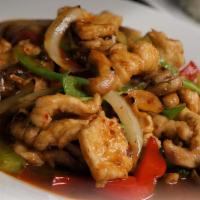 Cashew Chicken · Lightly breaded chicken or tofu with cashews, mushrooms, bell peppers, onions, green onions ...