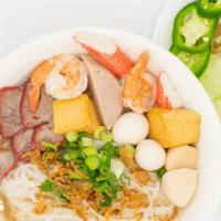 South-Style Noodle Combo · Light soup broth with sliced pork, pork roll, shrimp, crab meat, fish balls, shrimp balls an...