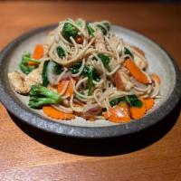 Chinese Style Lo Mein(Chicken ) · Grilled chicken breast, Japanese soba noodle, mixed veggies, brown sauce.