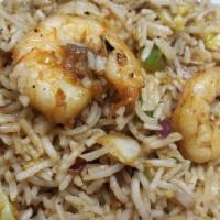 Shrimp Fried Rice · Aromatic long grain basmati rice cooked with Shrimp, vegetables, Herbs and spices.