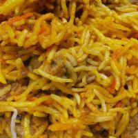Lamb Biriyani  [ Gf ] · Spiced basmathi rice cooked with lamb biriyani masala. Comes with Raita and pickle.