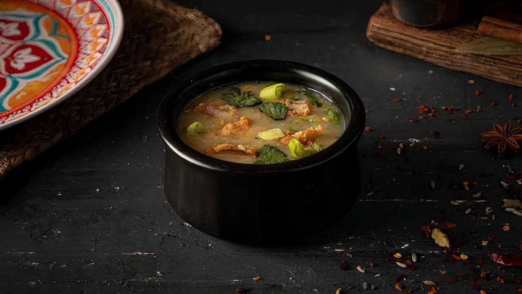 Chicken Corn Soup · Creamy style soup made from fresh broth with ginger, garlic, spring onion, corn and chopped chicken (or mixed vegetables only)