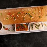 Masala (Potato) Dosa · Traditional rolled south Indian 'crepe' filled with special potato masala; served with samba...