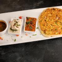 Paneer Bhurji Uttapam · South Indian savory 'pancake' cooked with special mild paneer cheese & minced vegetable blen...