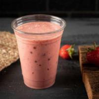 Strawberry-Fruit Boba Lassi · Traditional yogurt-base smoothie made fresh with real strawberry and bursting fruit boba