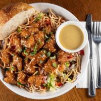 Sesame Orange Chicken Salad · Mixed greens, red onion, red peppers, sesame, scallions, deep fried chicken breast chunks, c...